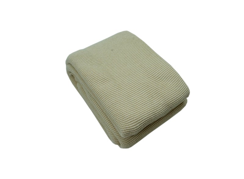 Ambrosia 130 x 160 cm Cotton Knitted Throw Blanket in Beige 400GSM Thick Cozy Sofa Bed Runner Decorative Boho Couch Cover - Image 1